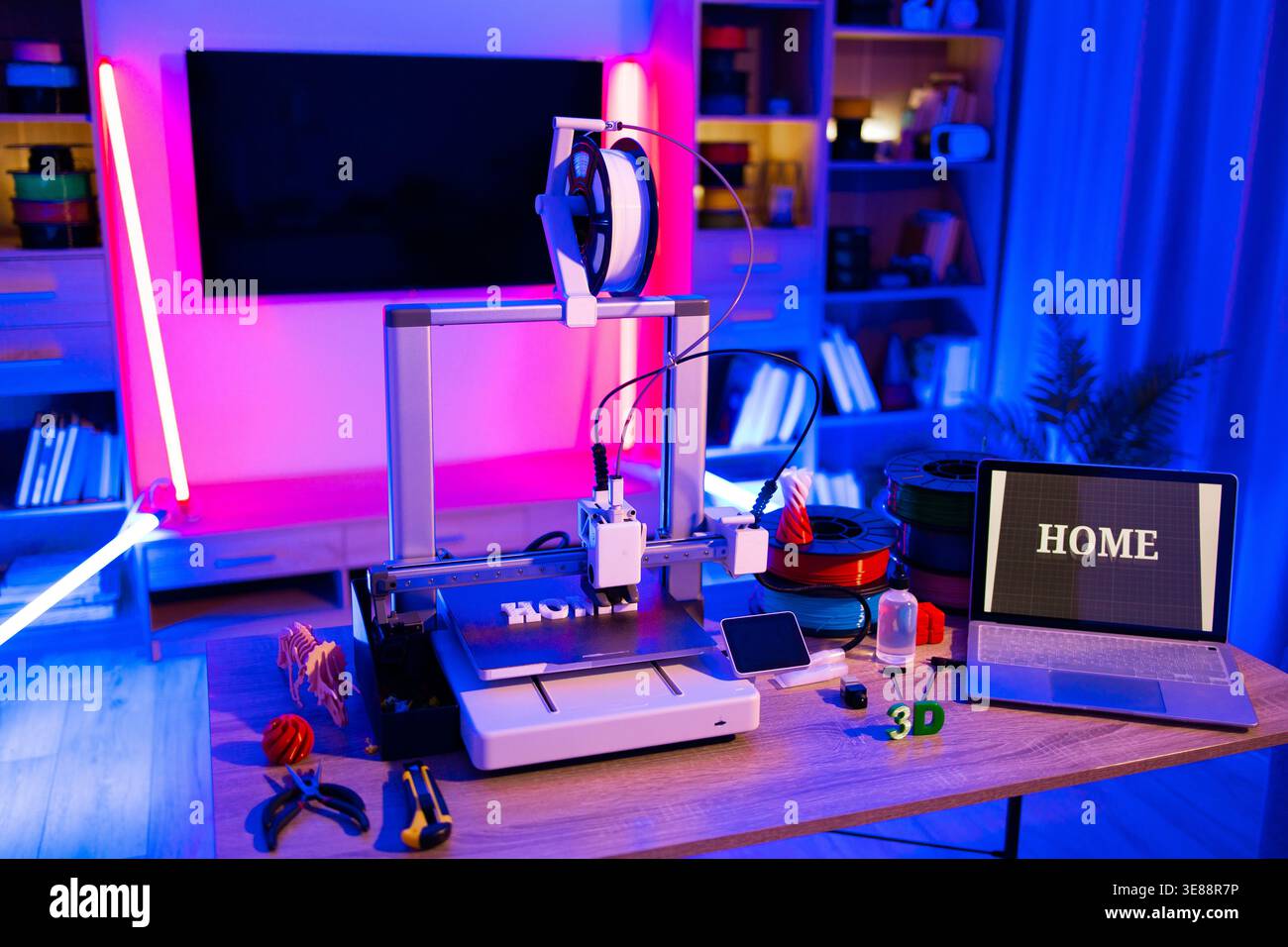 3D Printer Creating Home Letters Stock Photo