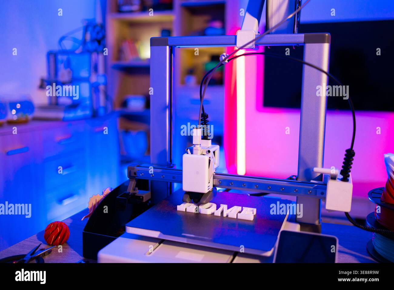3D Printer Creating Word Home Stock Photo