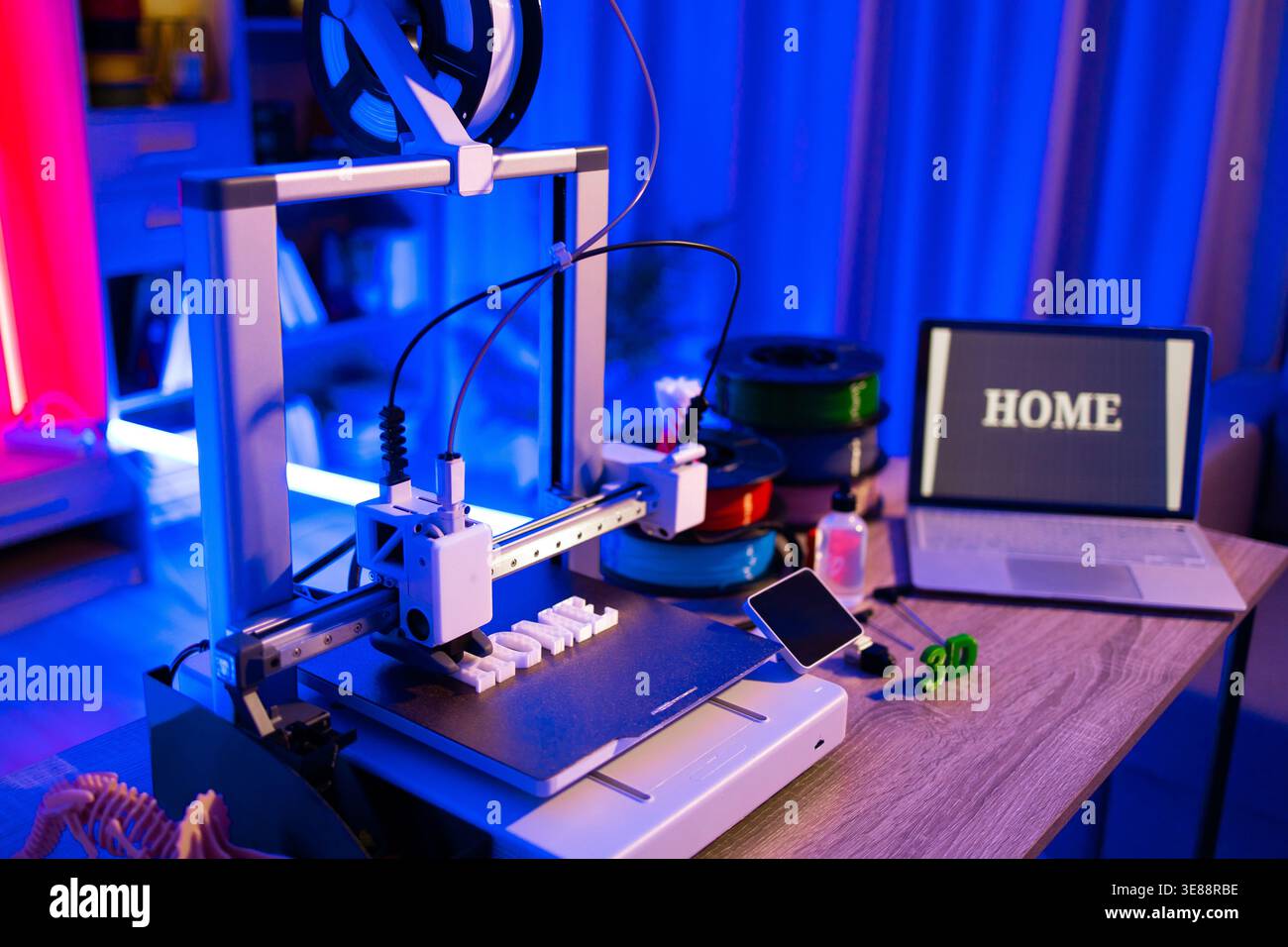 3D Printer Creating Word Home Stock Photo