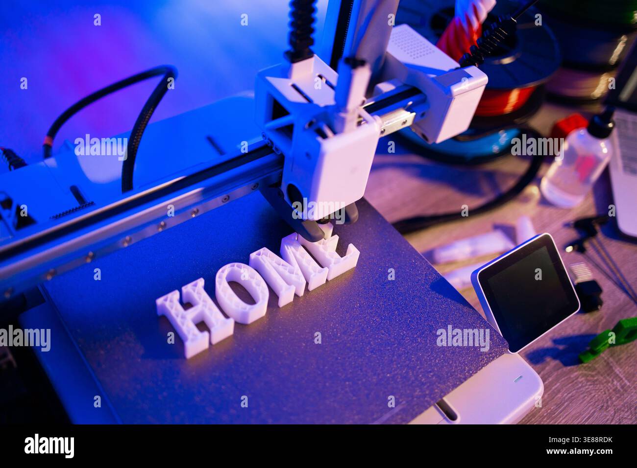 3D Printer Creating Word Home Stock Photo
