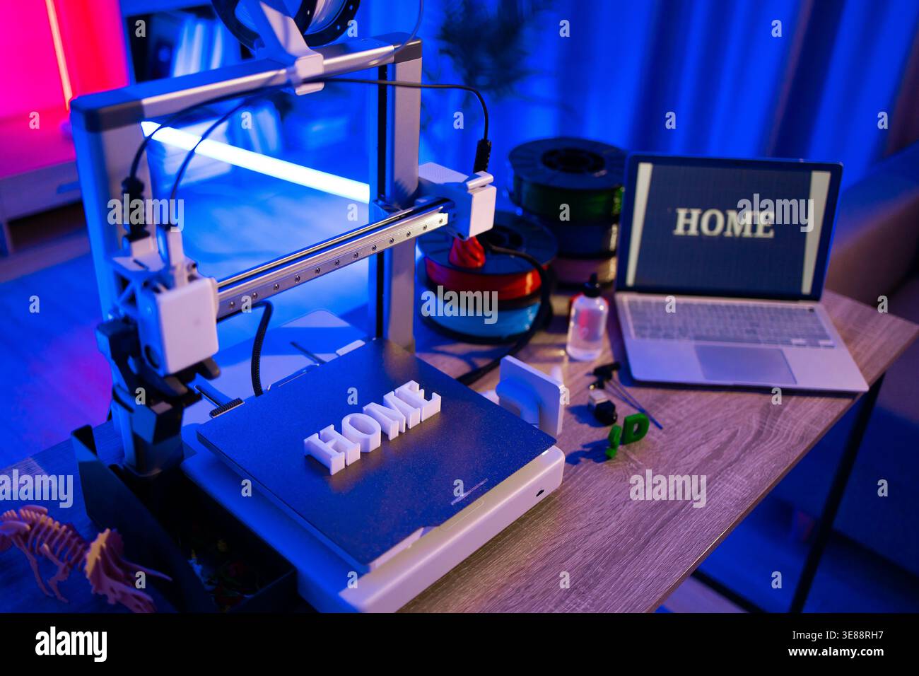3D Printer Creating Word Home Stock Photo