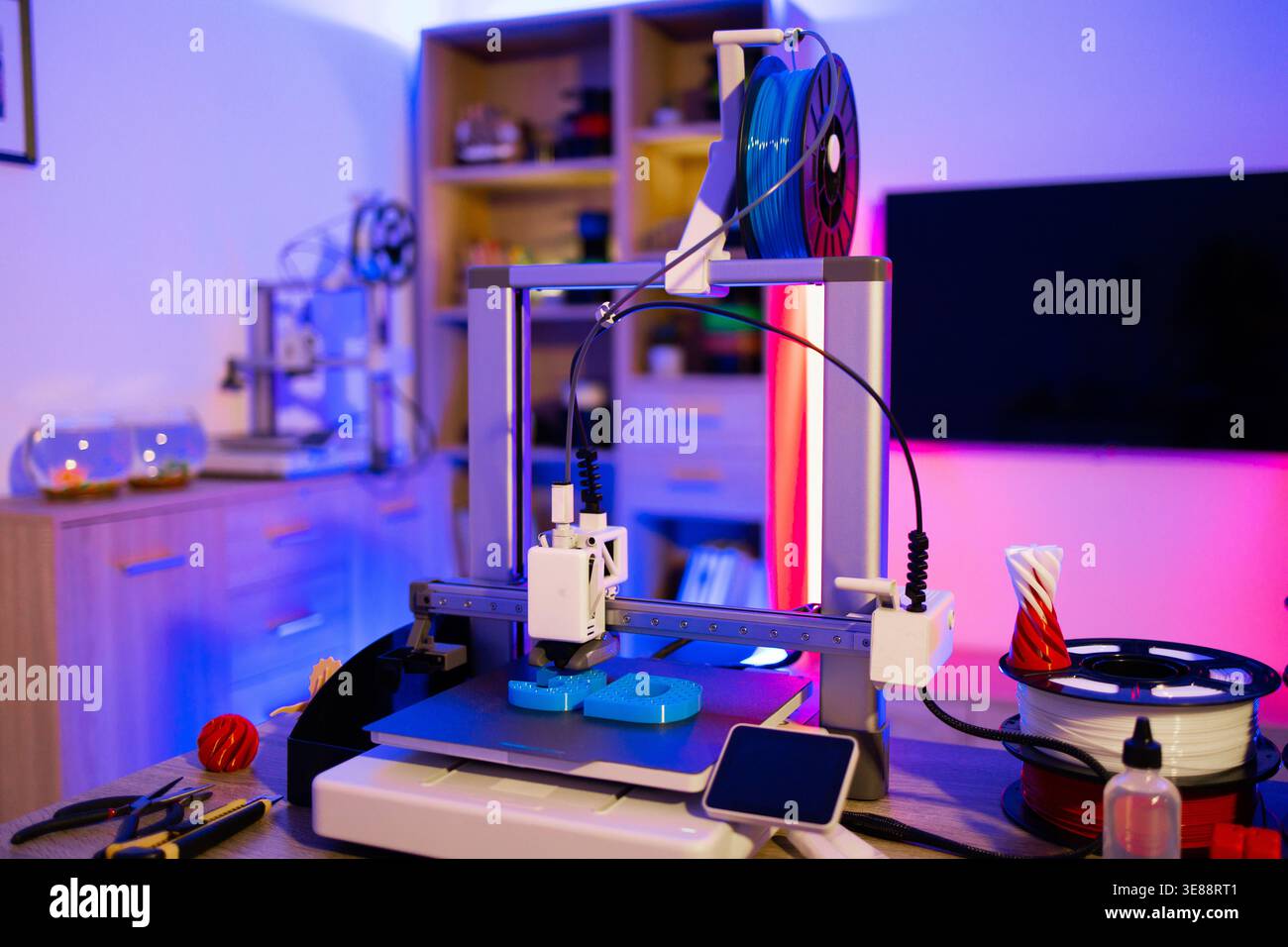 3D Printer Creating Objects Stock Photo