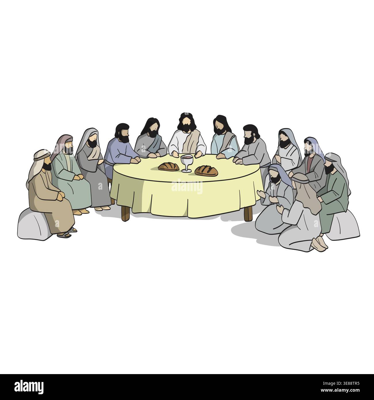 Jesus Christ and twelve apostles at the last supper illustration vector ...