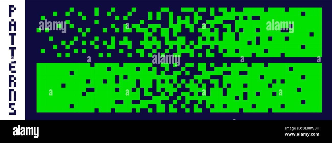 Pixel art green rectangular random patterns. Stock Vector