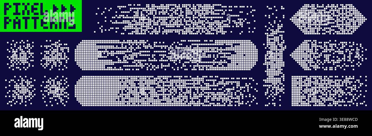 Pixel art patterns with dots. White random scattered backgrounds. Stock Vector