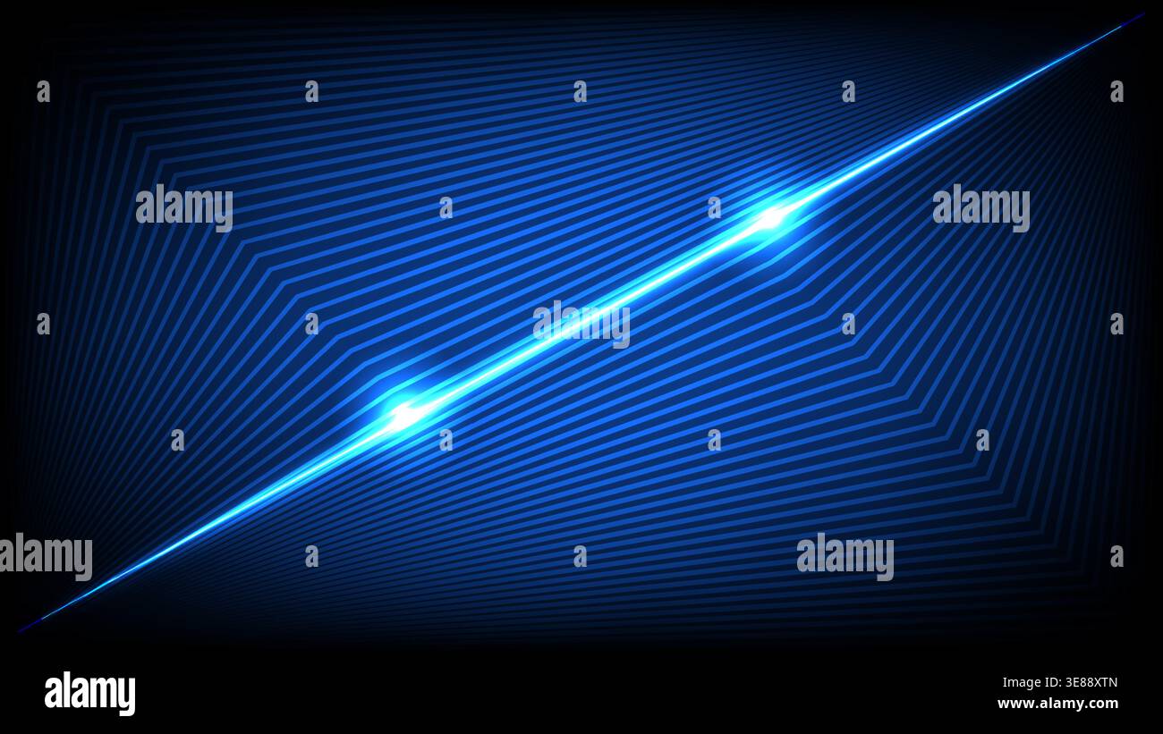 Futuristic blue background featuring a bright diagonal light streak and sharp geometric line patterns Stock Vector