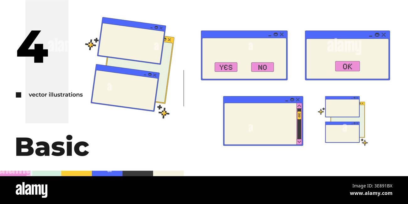 Essential blank pixel art popup windows UI overlay pack Stock Vector ...