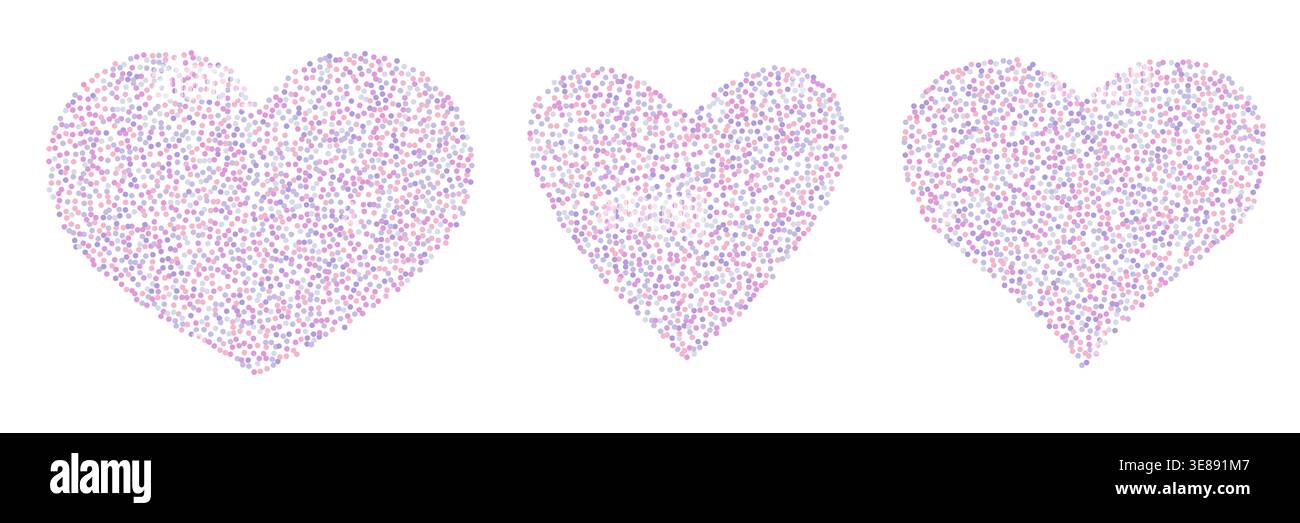 Vector dotted heart collection isolated on white background. Stock Vector