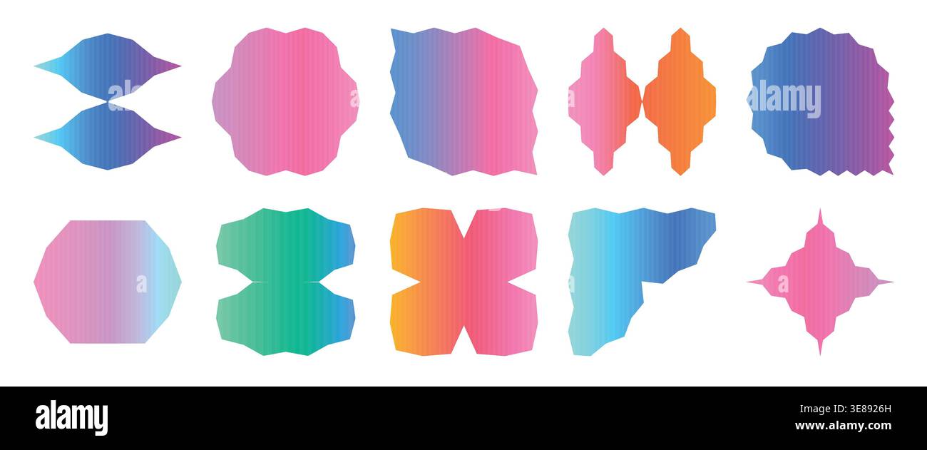 Cool gradient abstract jagged edge geometric shapes set. Stock Vector