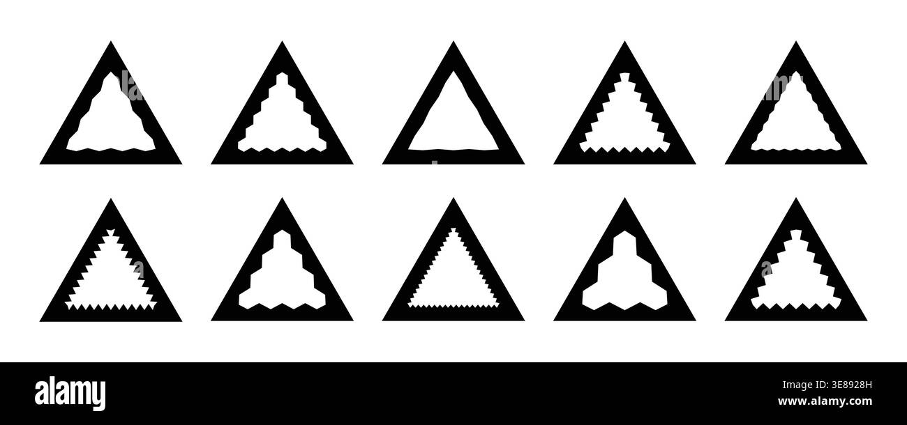 Zigzag edge triangle frames collection. Jagged sticker or stamp set with wavy edges Stock Vector