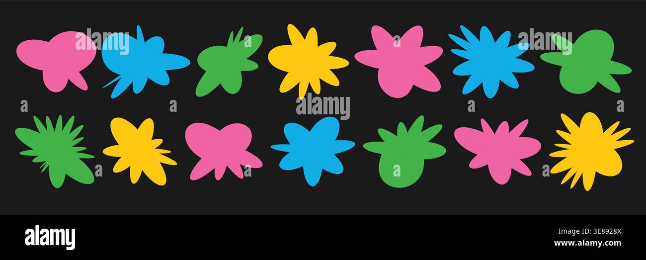 Random blot shape collection. Different forms organic blob elements set. Irregular funny spots Stock Vector