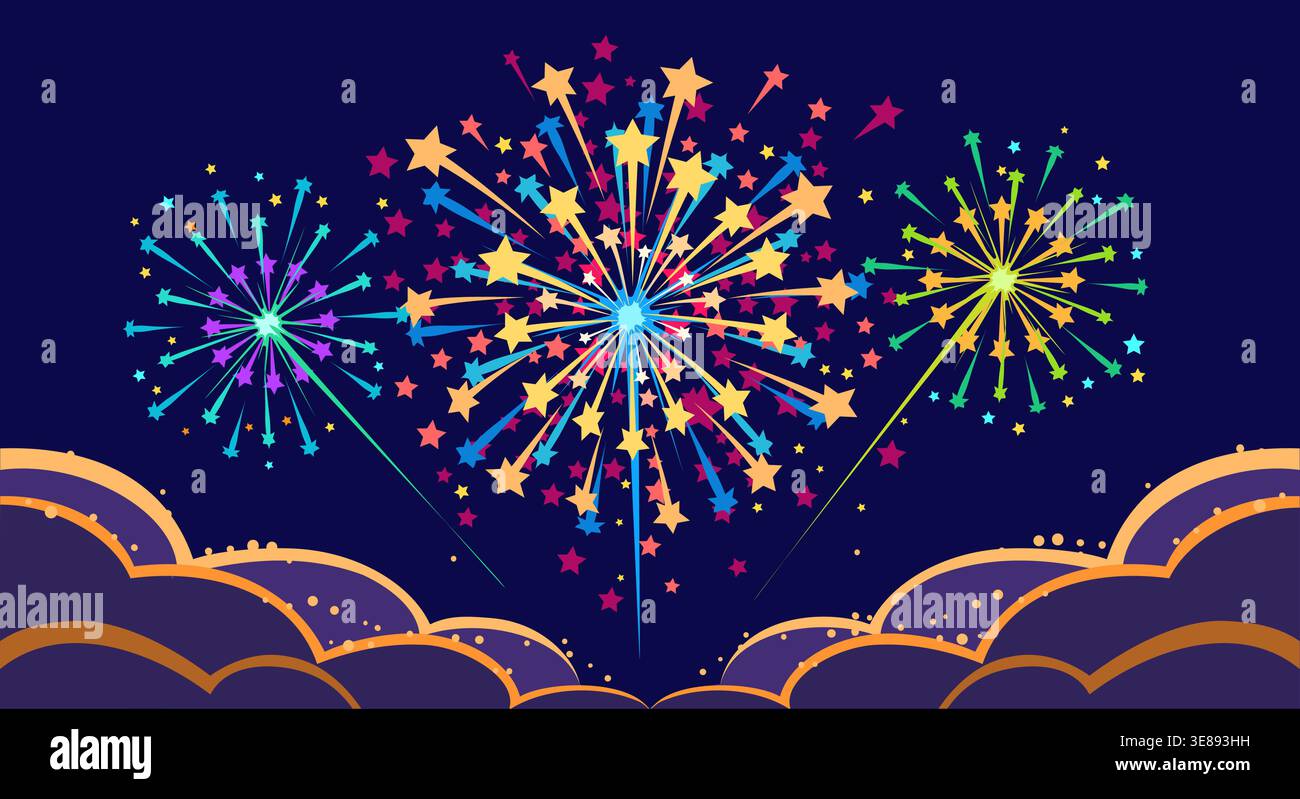 Colorful fireworks exploding in the night sky Stock Vector