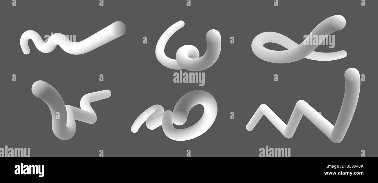 3d twisted lines collection. White gradient blend line Stock Vector