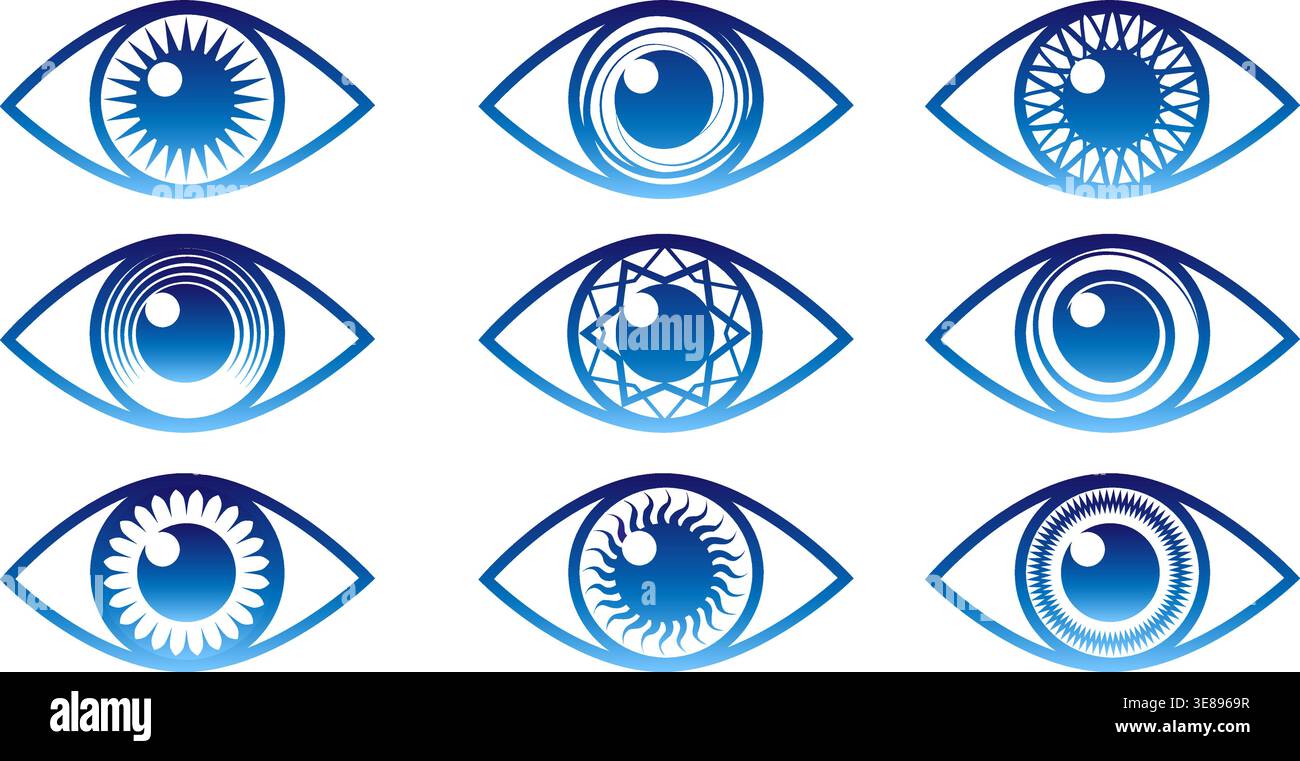 Blue eye icon set Stock Vector