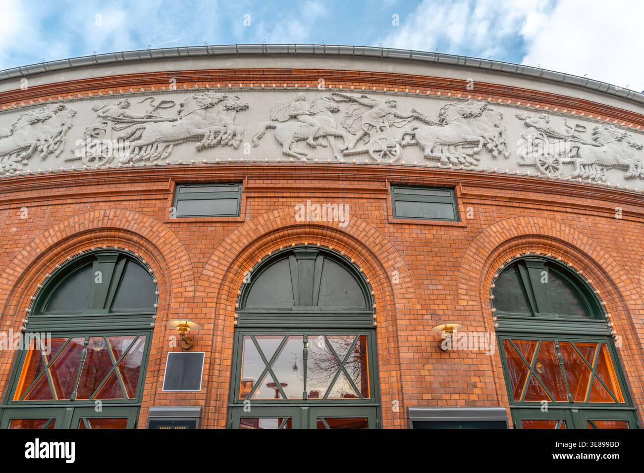 Circus Building (Cirkusbygningen) Brick Facade with Chariot Frieze, Copenhagen Stock Photo