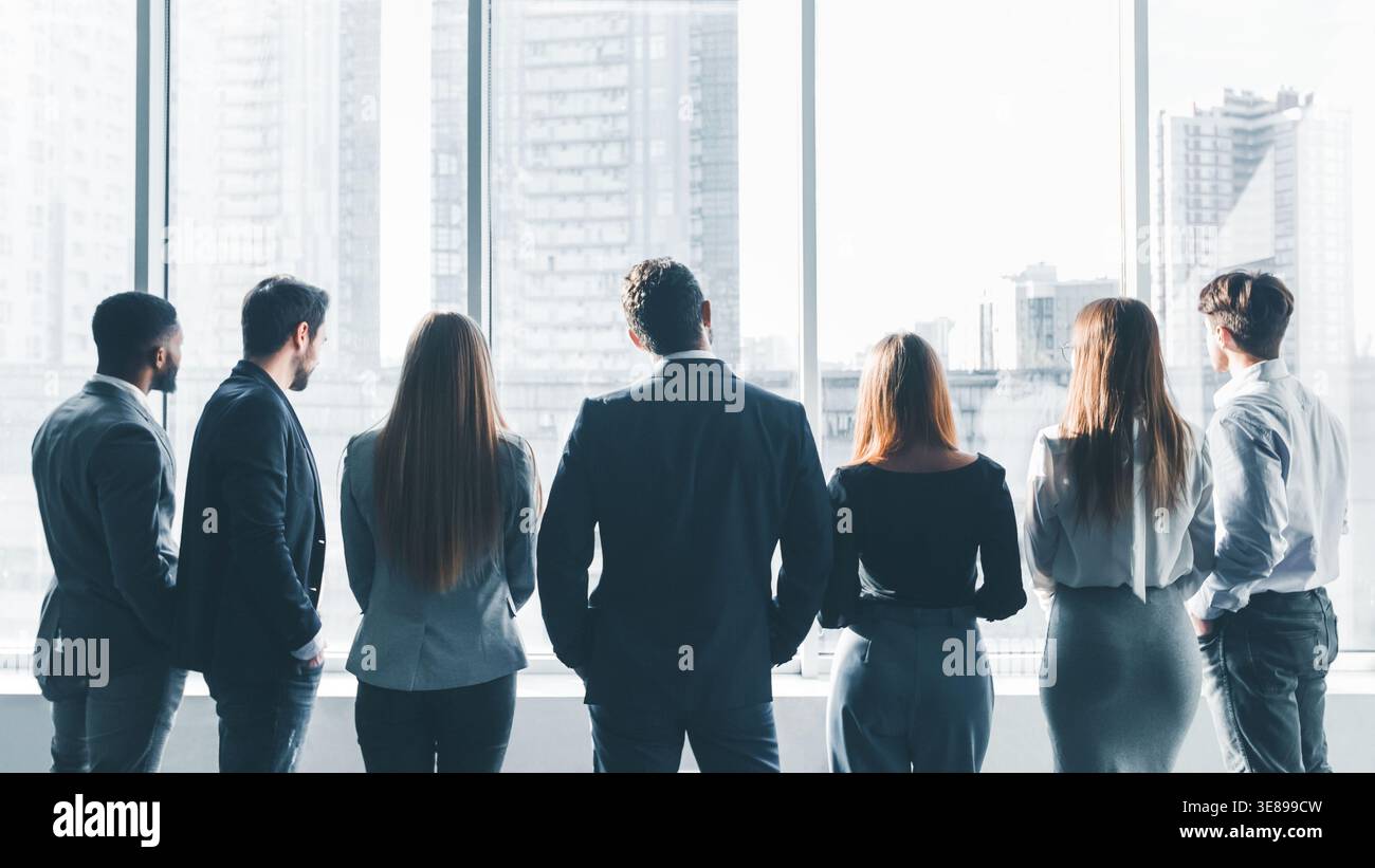 Businesspeople having break at meeting, back view Stock Photo