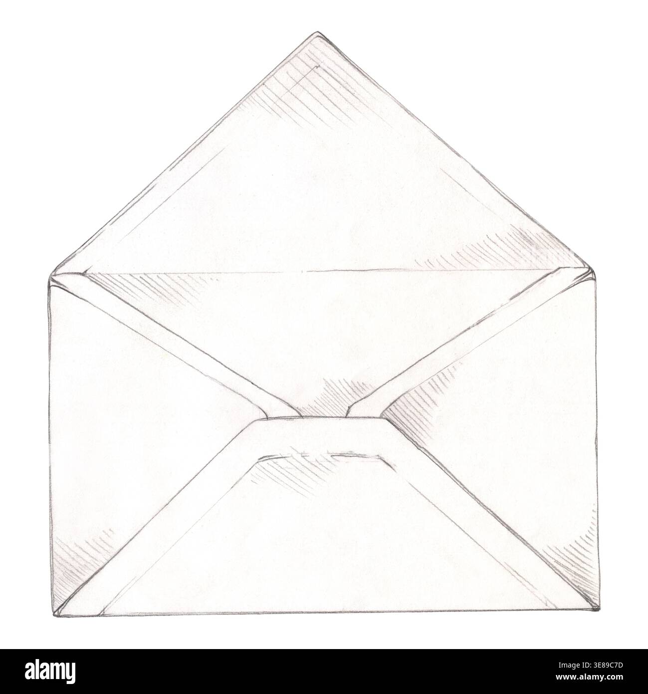 Postal envelope line drawing with clean contours, soft shading. Simple ...