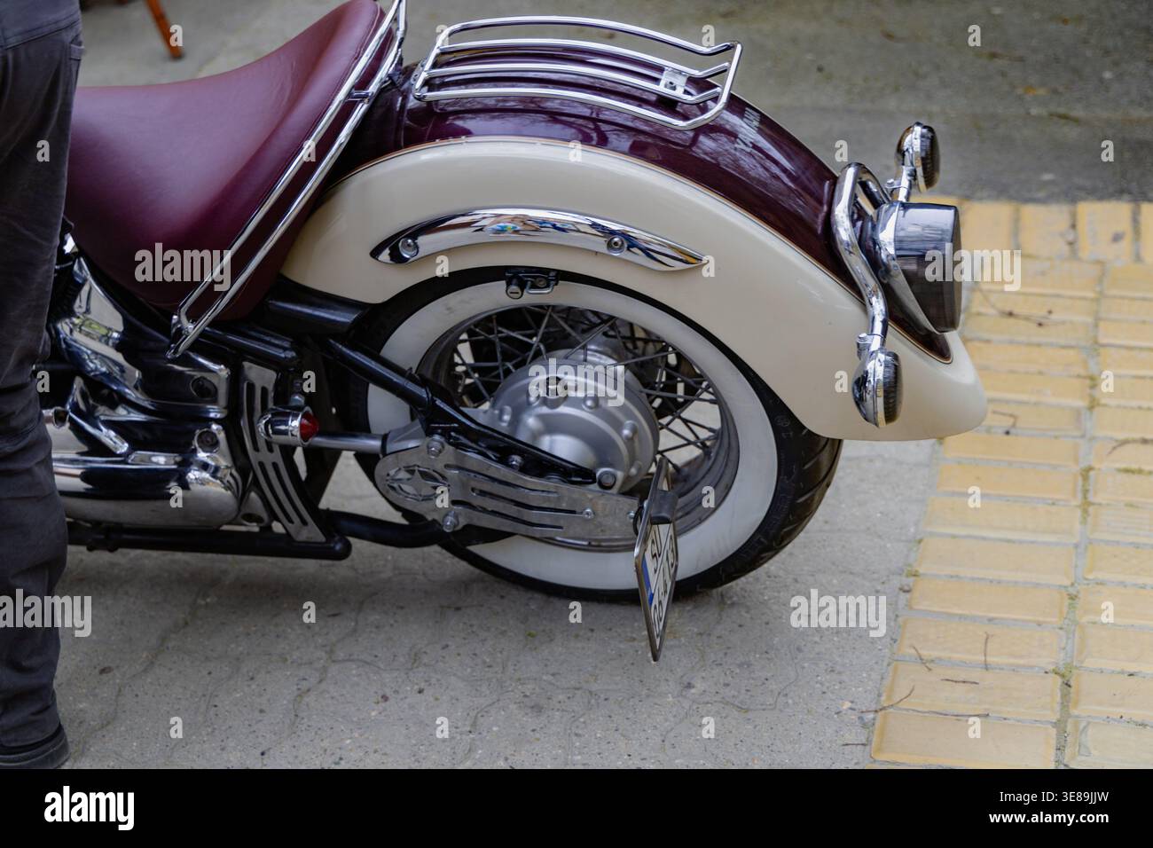 Vintage Motorcycle Rear Wheel Chrome Details Outdoors Stock Photo