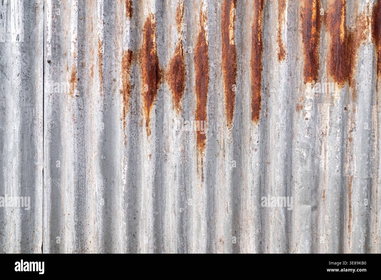 Rusty Corrugated Metal Sheet Texture Background. Stock Photo