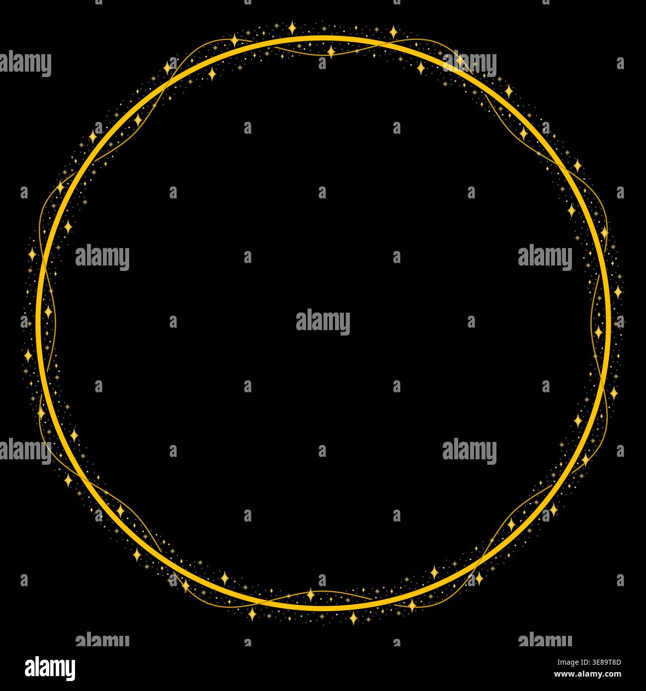 Sparkling Gold Circle Border Frame With Glitter Star Decoration Stock ...