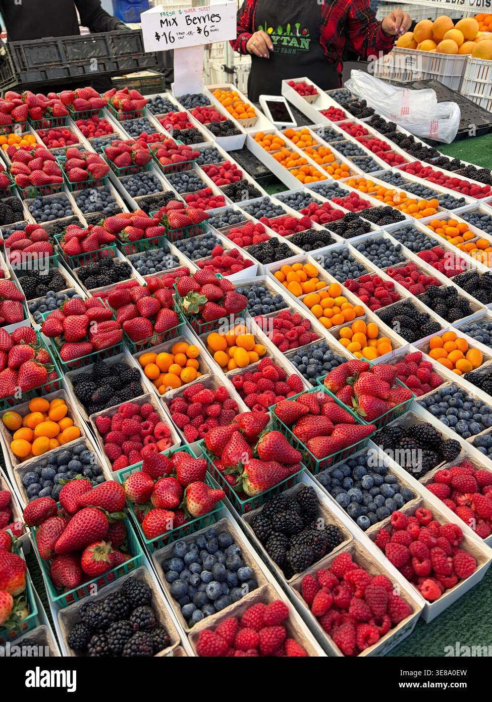 fruit and berries on a market stall at Little Italy Mercato, San Diego Stock Photo