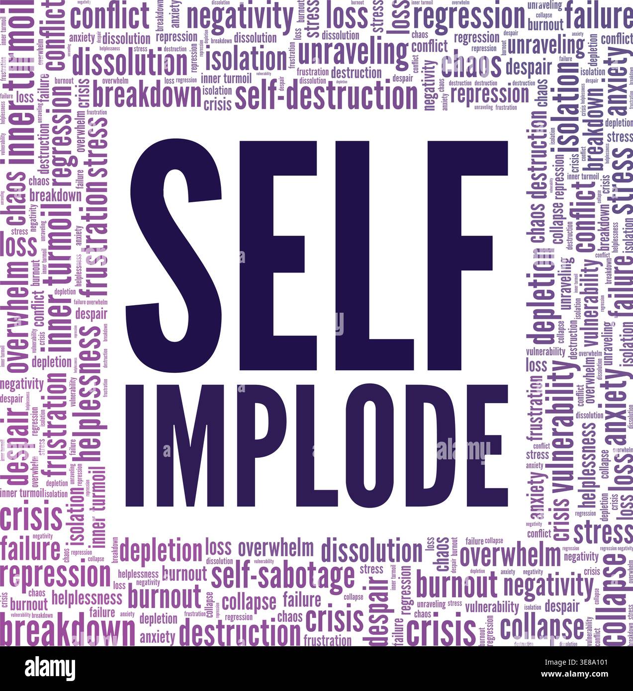 Self-implode word cloud conceptual design isolated on white background. Stock Vector
