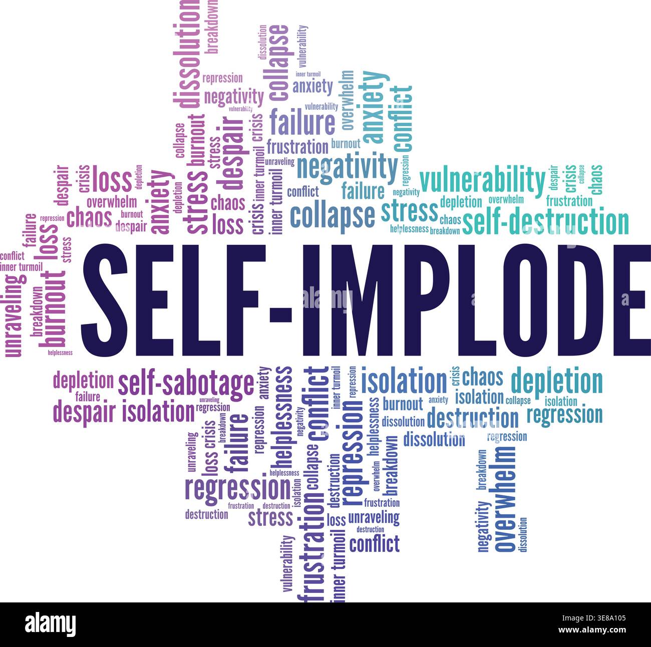 Self-implode word cloud conceptual design isolated on white background. Stock Vector