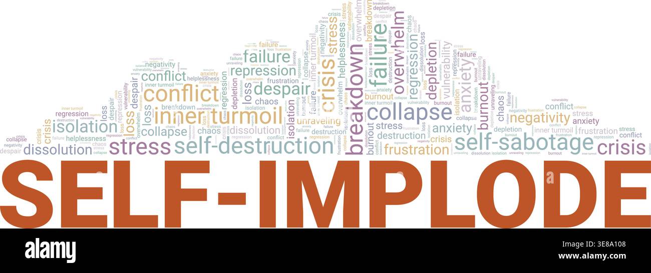 Self-implode word cloud conceptual design isolated on white background. Stock Vector
