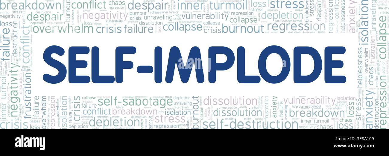 Self-implode word cloud conceptual design isolated on white background. Stock Vector