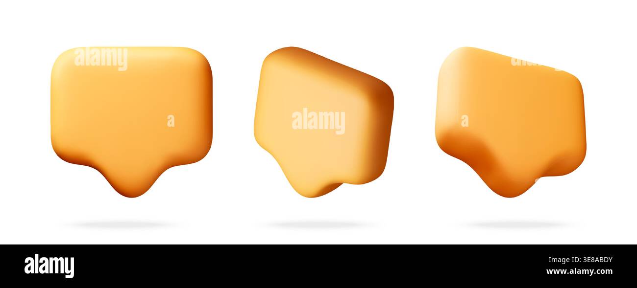 Three yellow 3d speech bubbles for communication Stock Vector