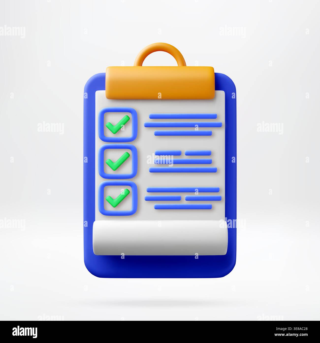 3D Clipboard with checklist and completed task marks. Stock Vector