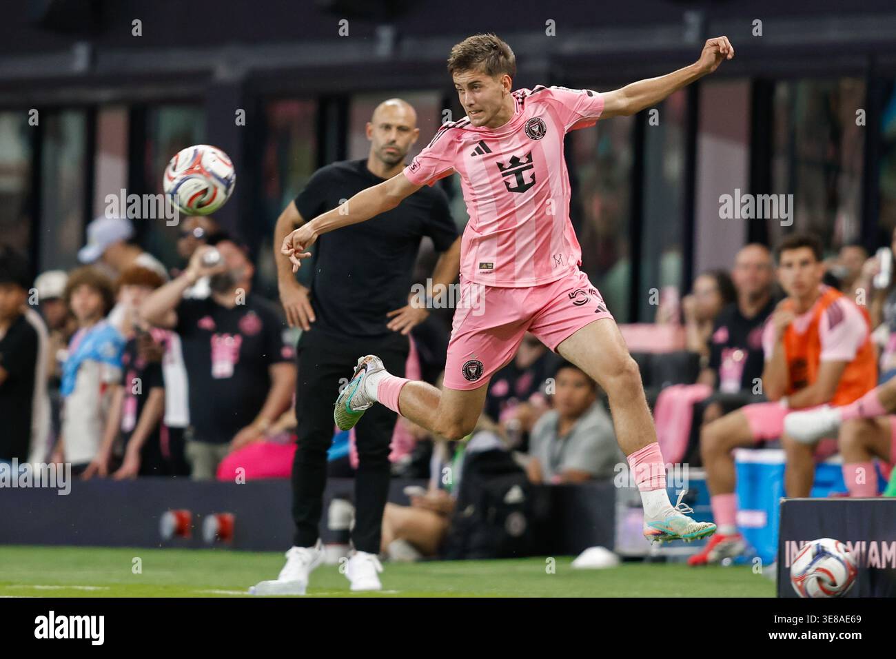 MIAMI, FL - APRIL 11: Inter Miami forward Dániel Pintér (56) heads the ...
