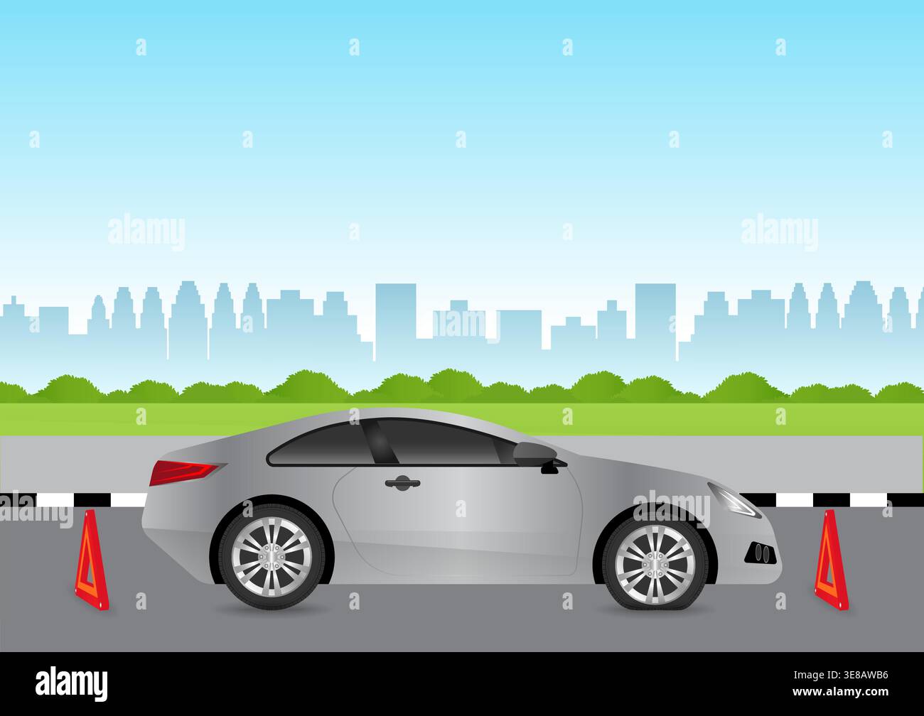 Car Flat Tire or Punctured Wheel Vector Illustration. Stock Vector