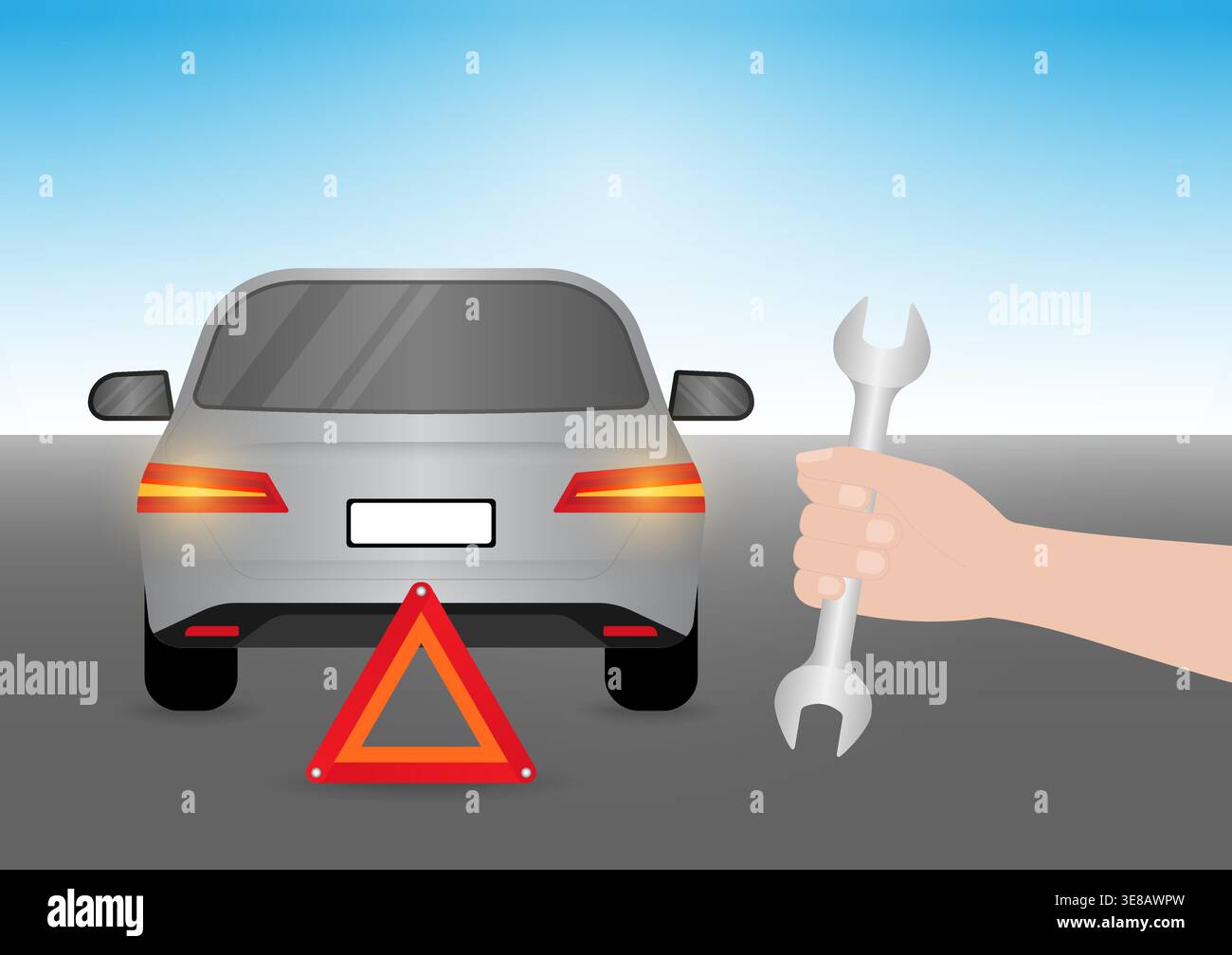 Car Breakdown. Mechanic Fixing Car. Vector Illustration. Stock Vector