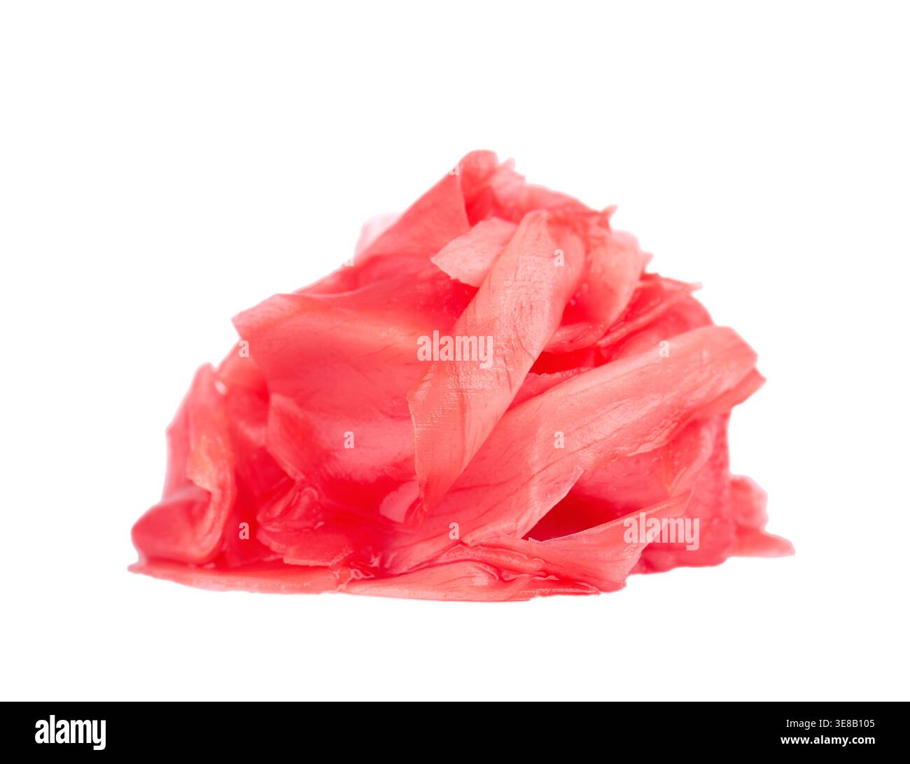 Pickled ginger slices isolated on white background. Heap of marinated ginger. Clipping path Stock Photo