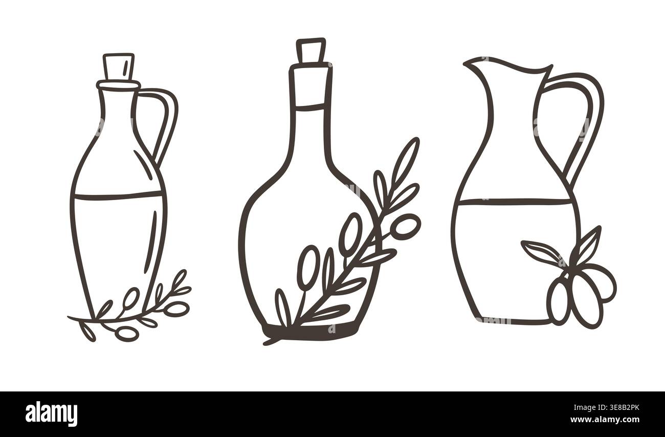 Olive oil bottle and jar set vector illustration Stock Vector