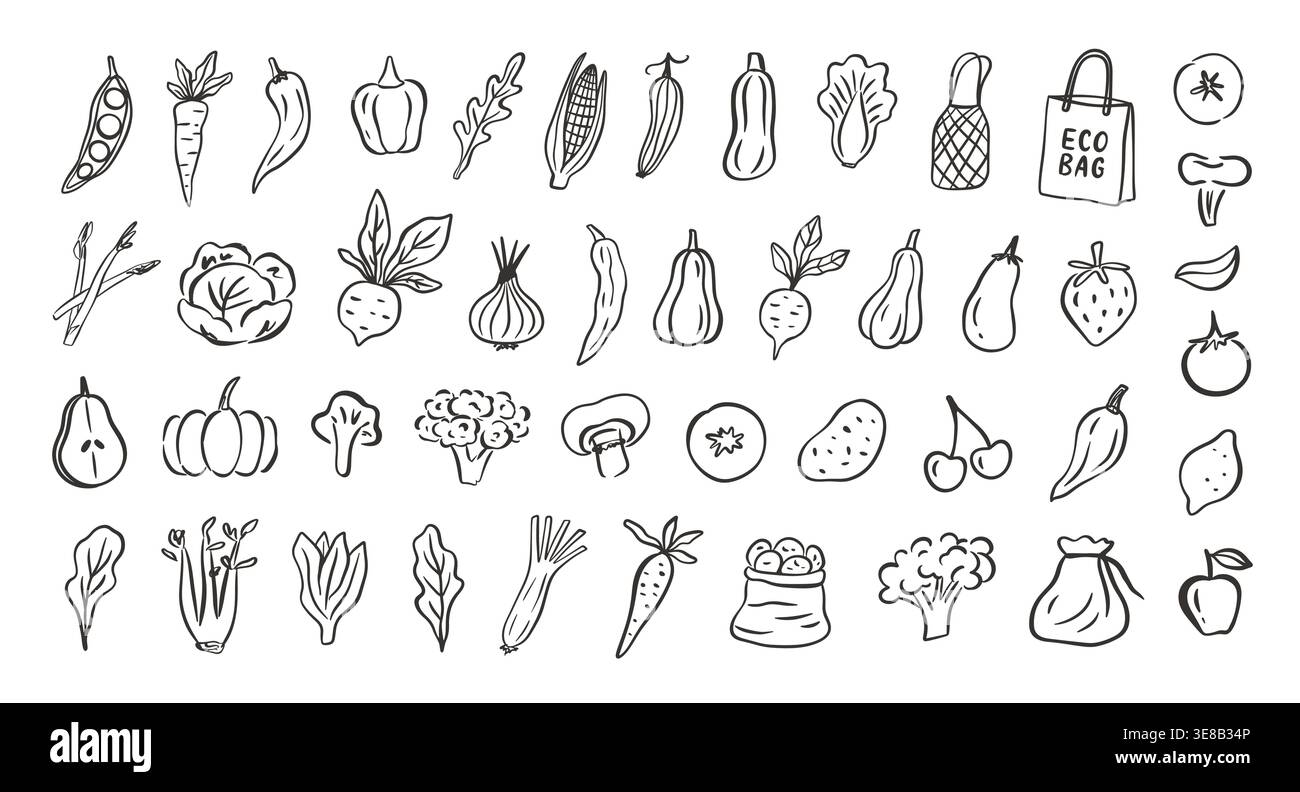 Hand drawn vegetable icons doodle illustration set Stock Vector