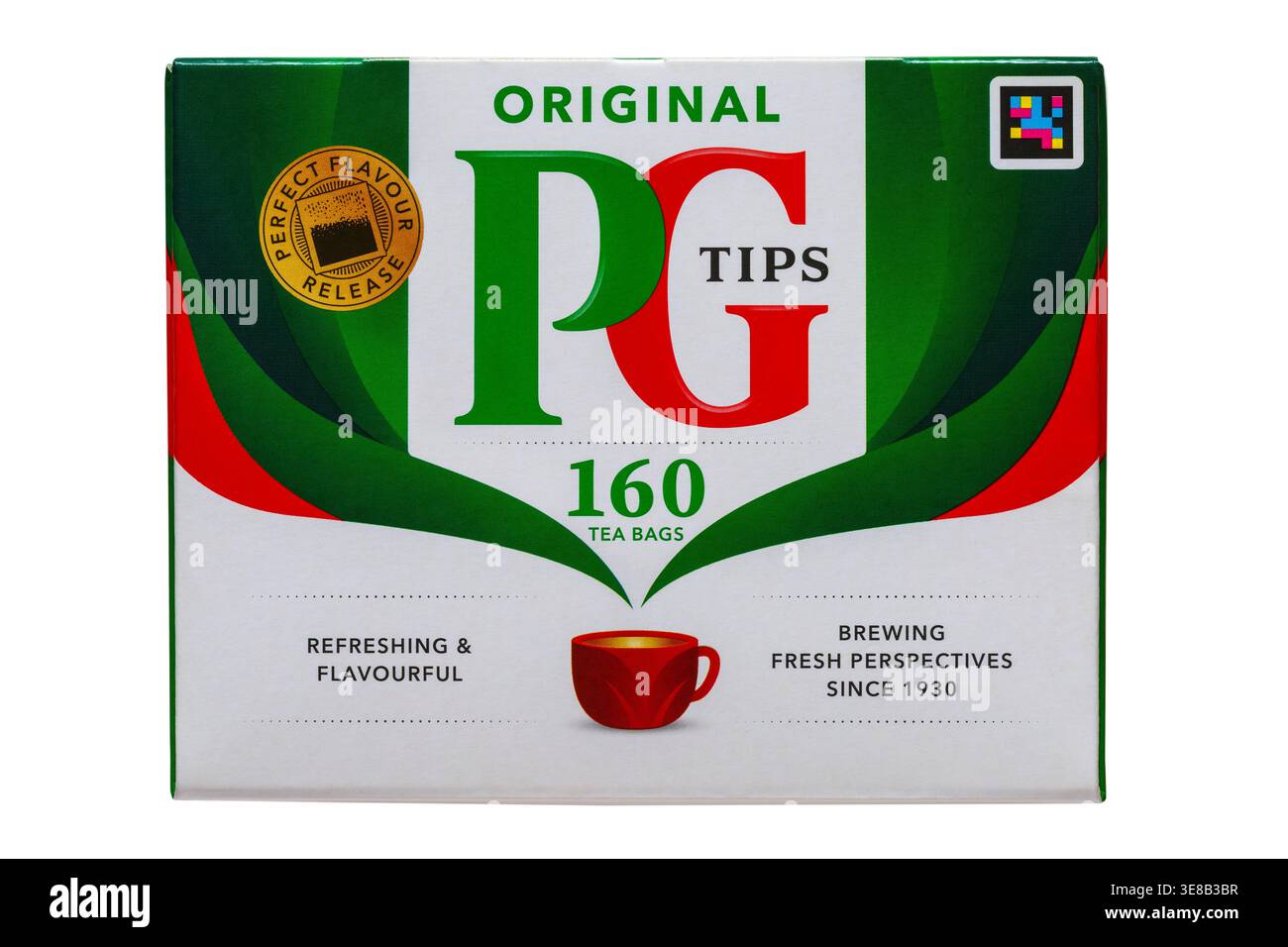box of original PG Tips teabags tea bags 160 refreshing & flavourful perfect flavour release isolated on white background Stock Photo