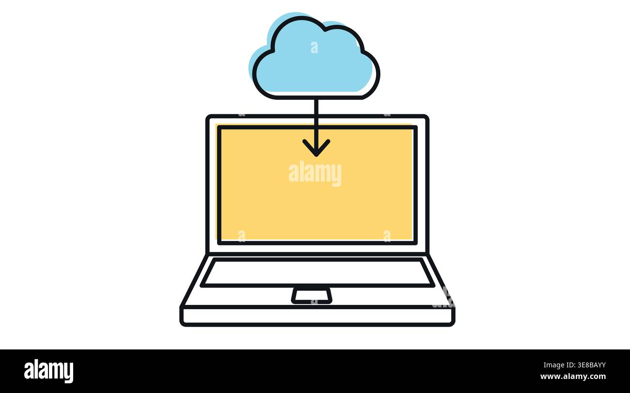 Laptop cloud download icon: portable computer with cloud Stock Vector