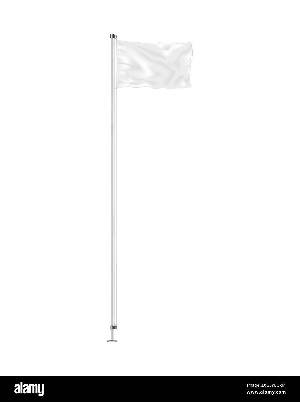 Blank waving flag on metal pole isolated on white background, realistic vector mock-up. Empty horizontal banner, mockup. Template for design Stock Vector