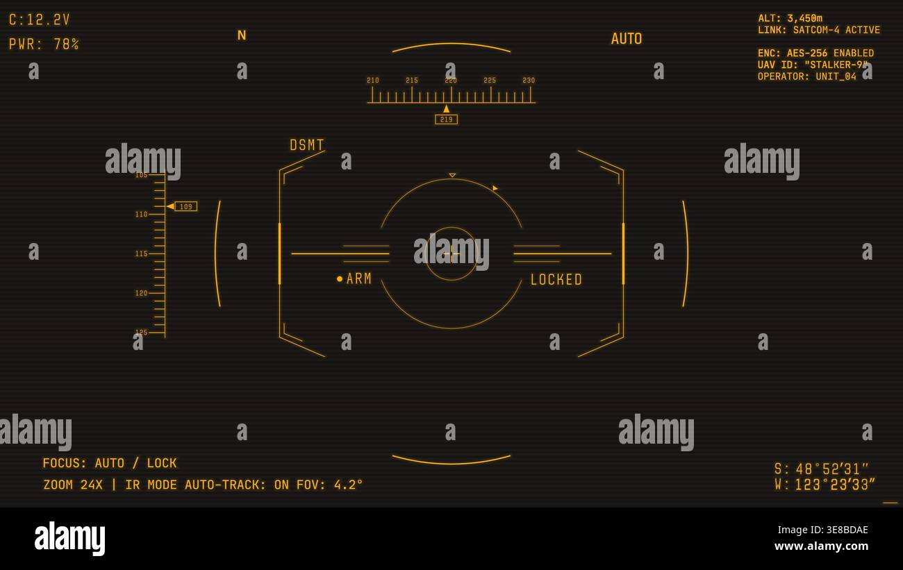 War drone video camera amber retro overlay Stock Vector
