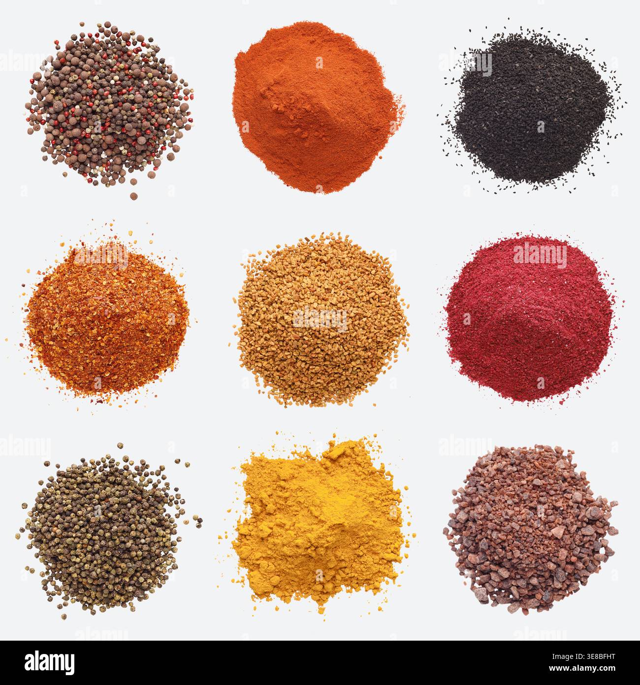 Different kinds of spices on white background Stock Photo