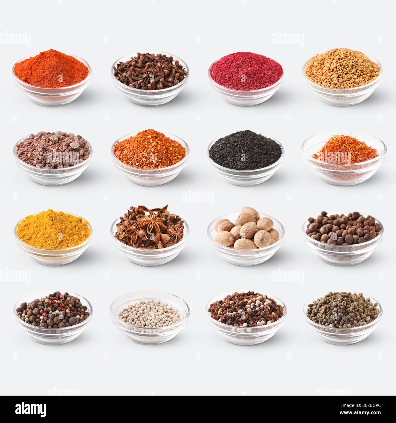 Collection of different spices on white background Stock Photo