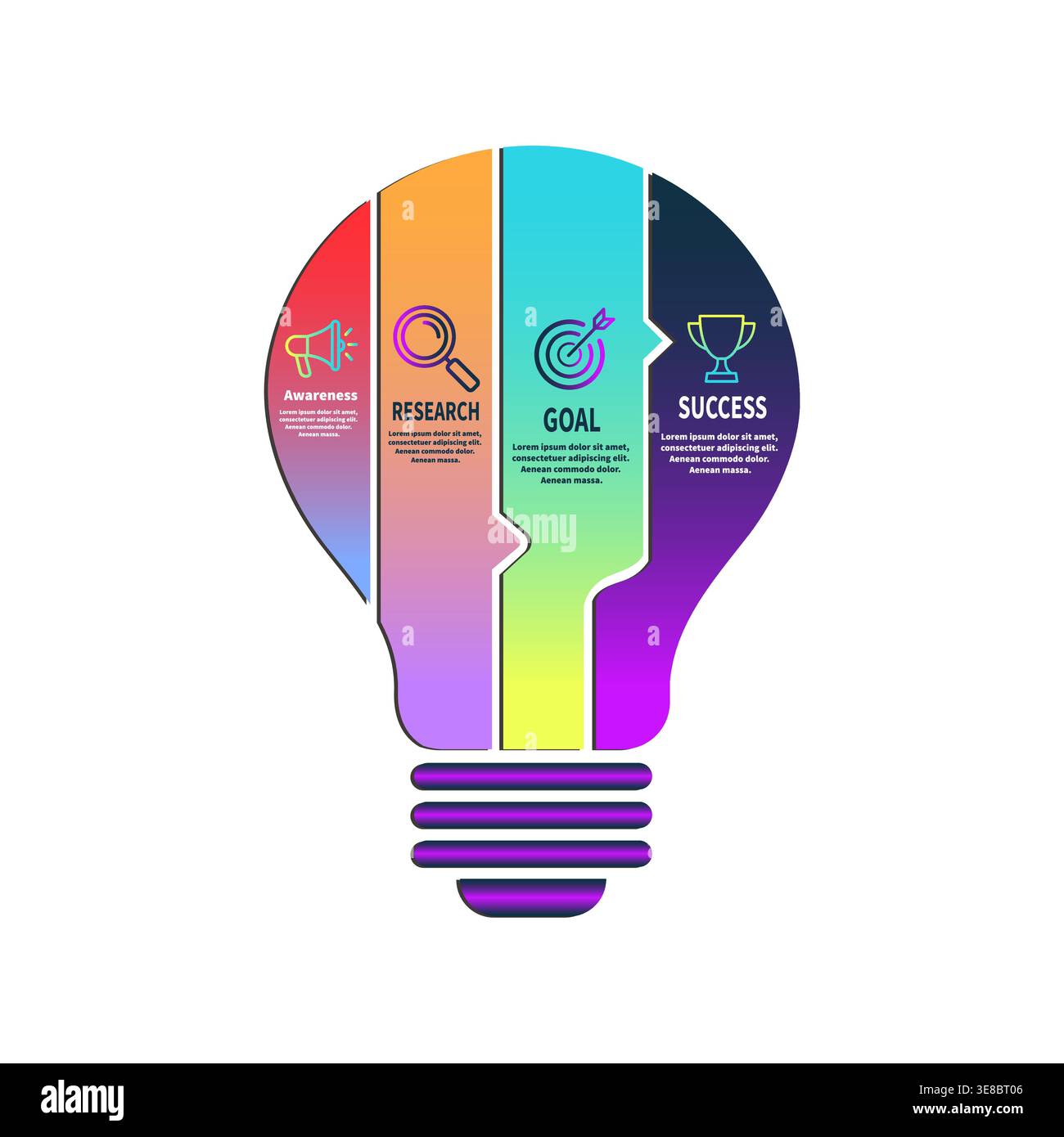 Light Bulb Infographic Business Process Strategy 4 Steps Template Stock Vector