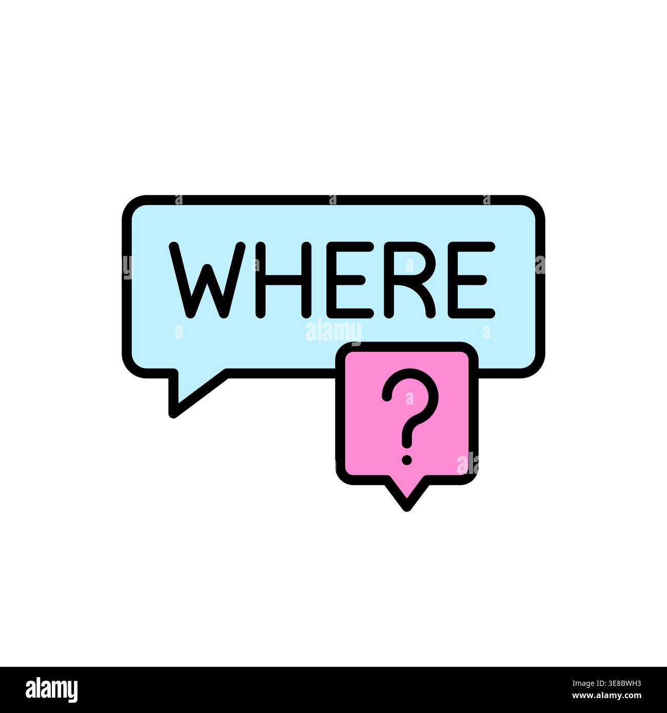 WHERE Speech Bubble with Question Mark Icon Vector Illustration Stock Vector
