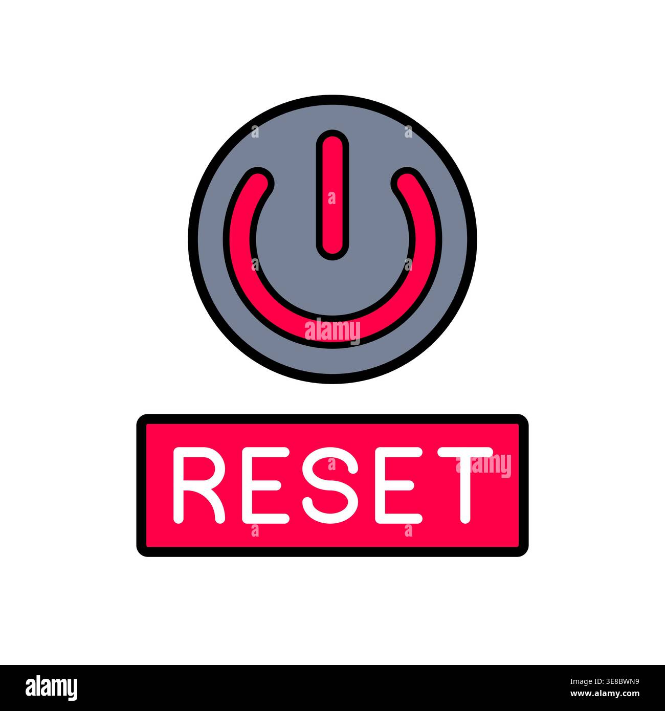 Bold Reset Button Icon with Power Symbol and Red Label Background Vector Illustration Stock Vector