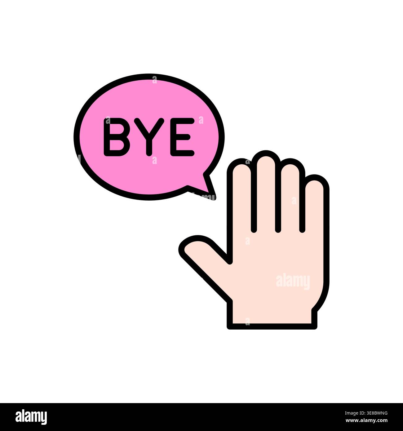 Friendly BYE Text with Raised Hand Icon and Pink Bubble Design Vector Illustration Stock Vector