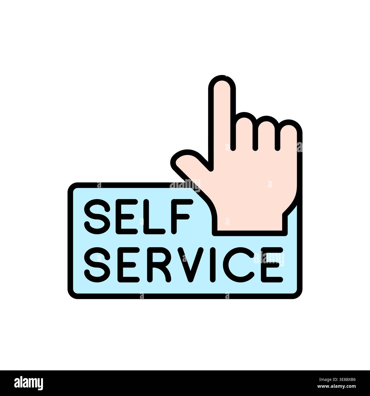 Light Blue SELF SERVICE Label with Finger Tap Icon for UI Elements ...