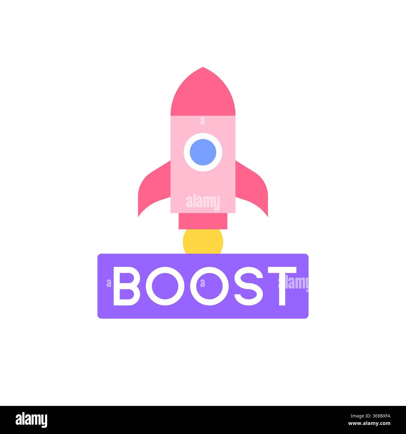 Pink Rocket Boost Icon Badge with Purple Base Vector Illustration Stock Vector