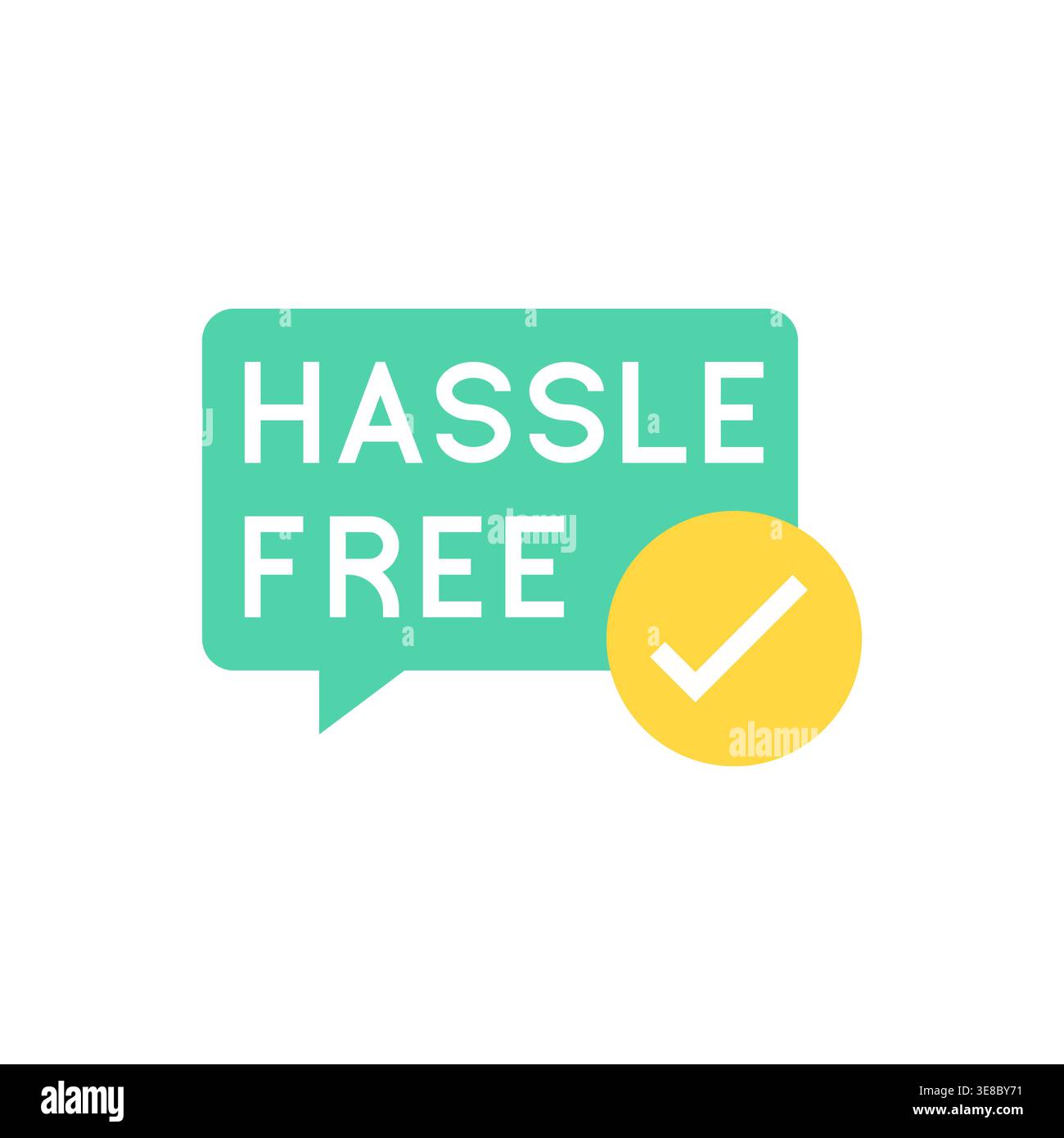 Hassle Free Badge in Green Speech Bubble with Yellow Checkmark Vector Illustration Stock Vector